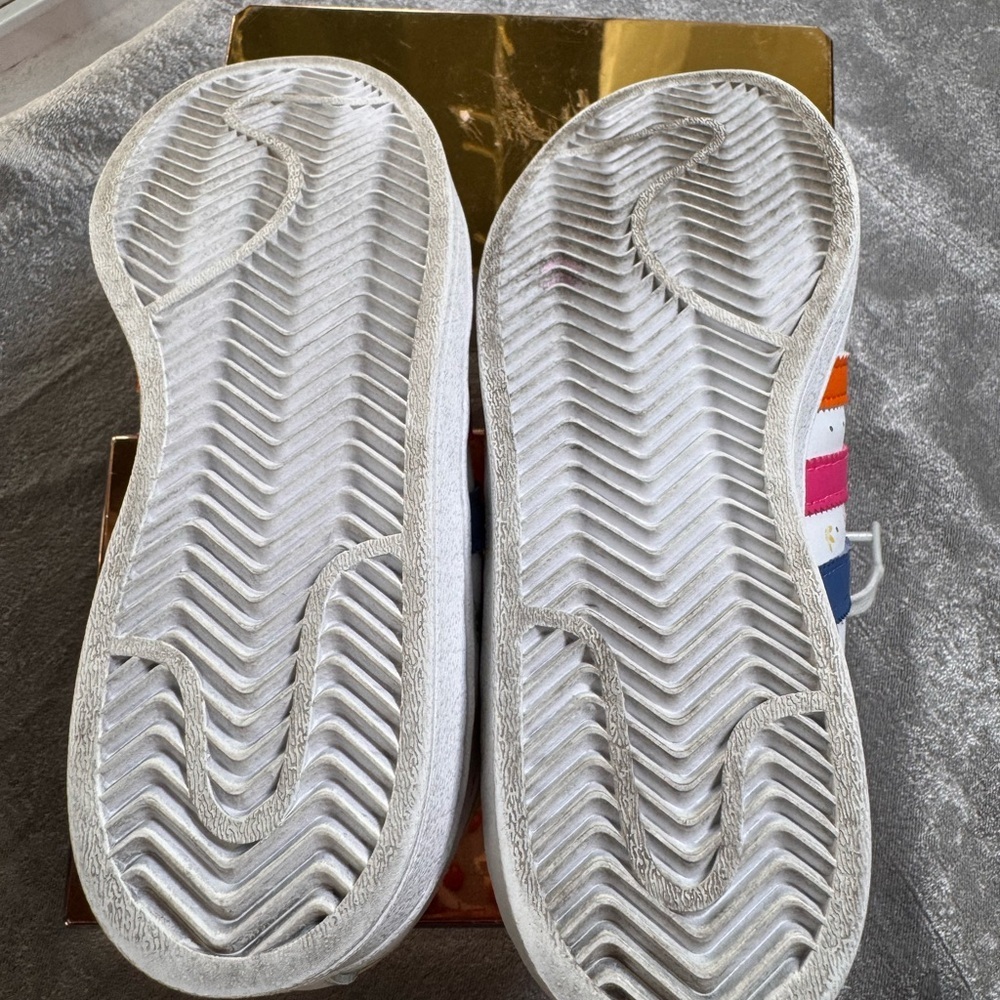 adidas Kids Sneakers White with Pink, Blue, and Orange Stripes - Picture 6 of 8